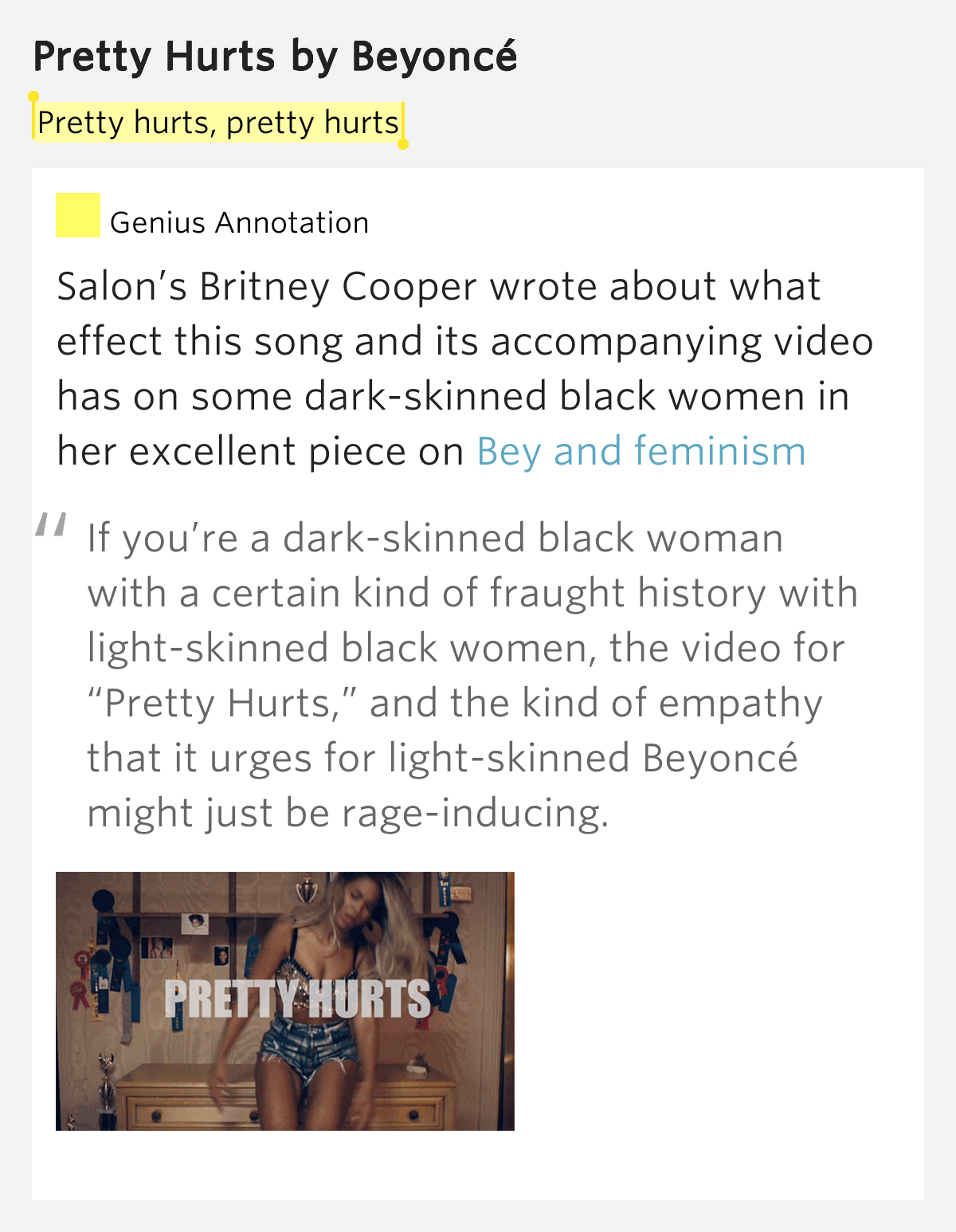 Pretty hurts, pretty hurts Pretty Hurts by Beyoncé