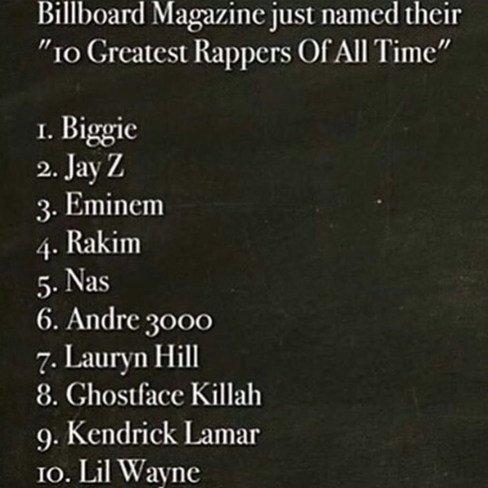 Billboard's '10 Greatest Rappers of All Time'