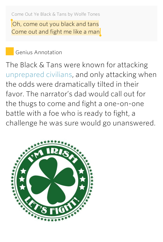 Oh come out you black and tans come come out ye black tans