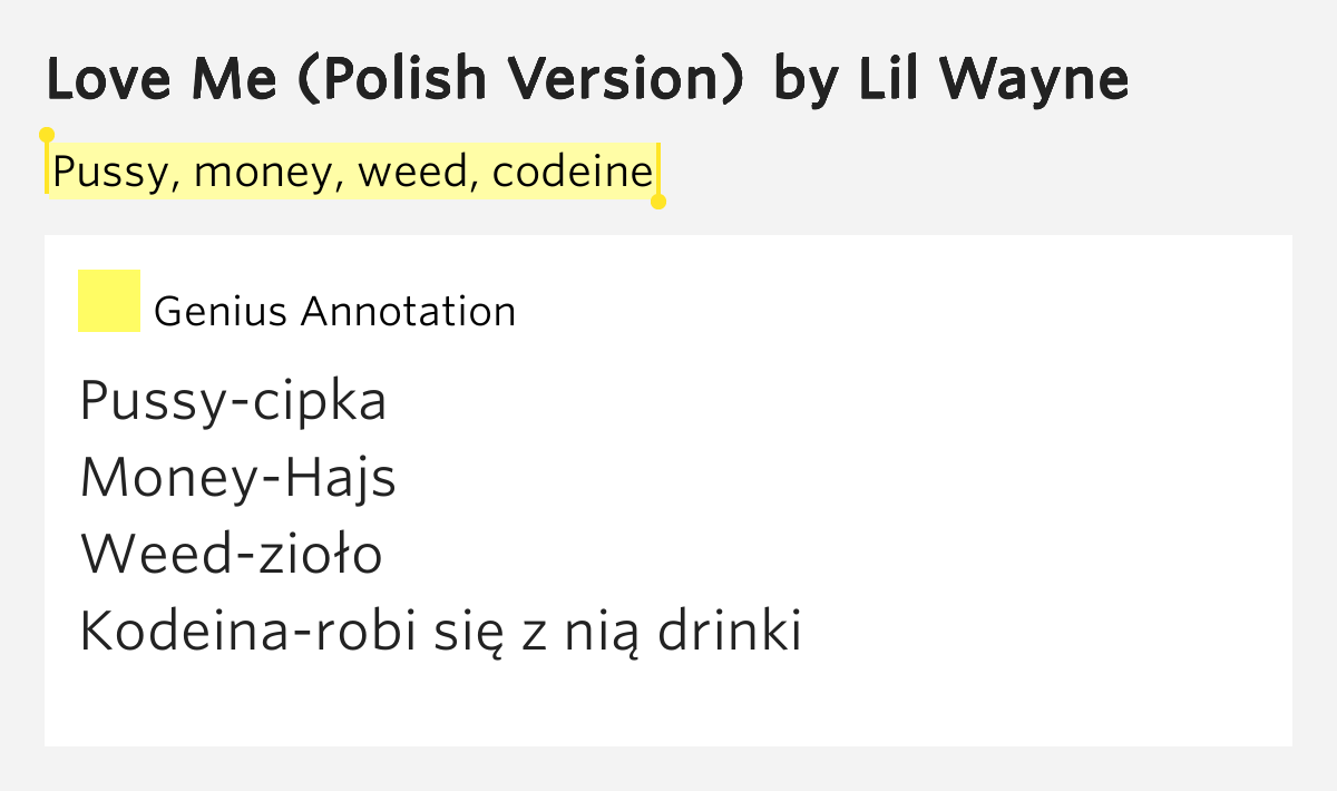Pussy, money, weed, codeine â€“ Love Me (Polish Version) by Lil Wayne