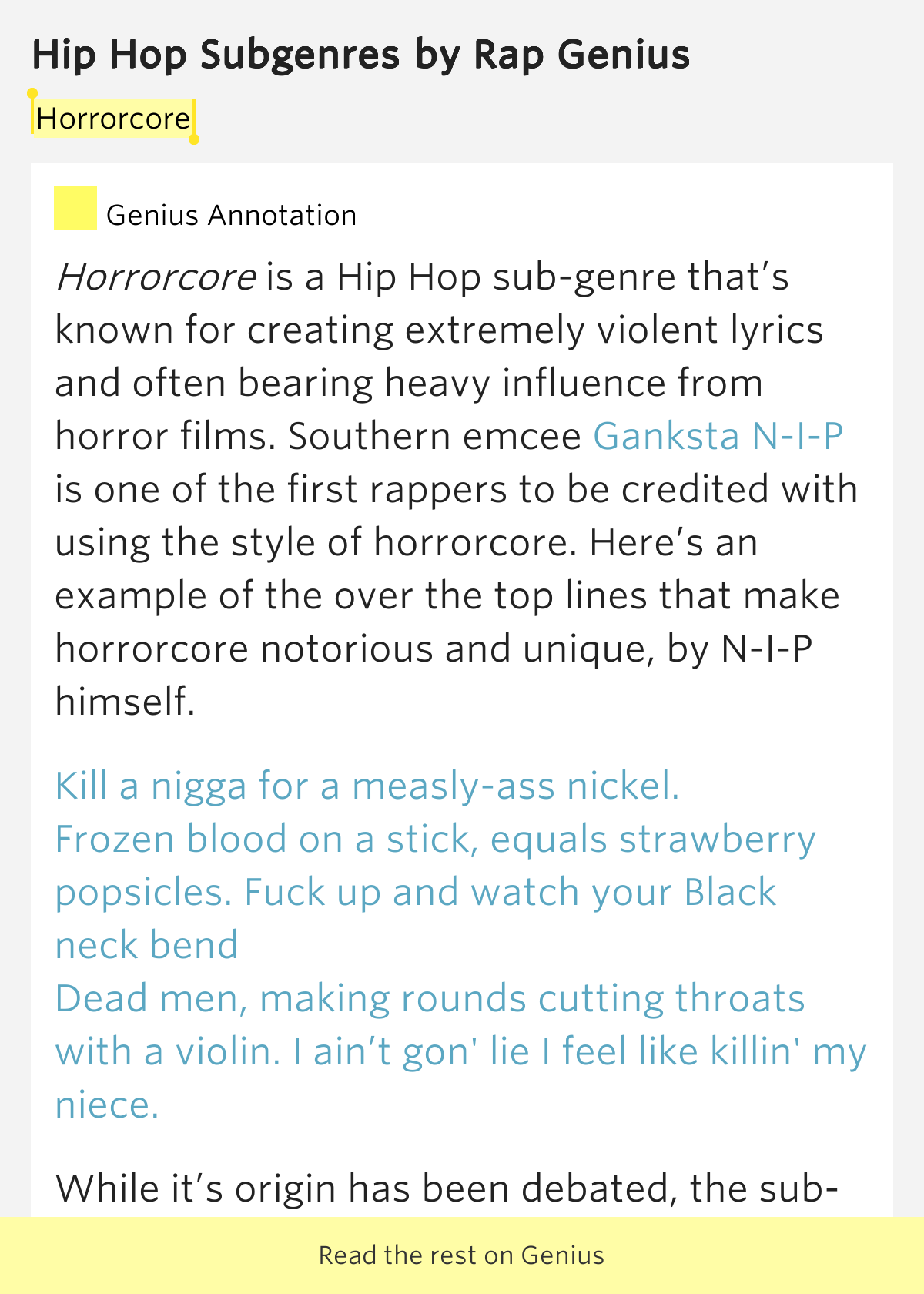 Horrorcore – Hip Hop Subgenres by Rap Genius