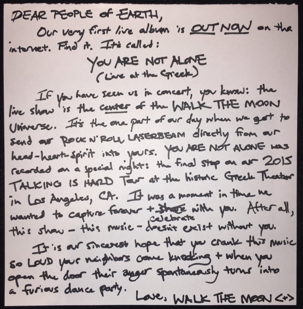 WALK THE MOON You Are Not Alone (Live at the Greek) Lyrics and